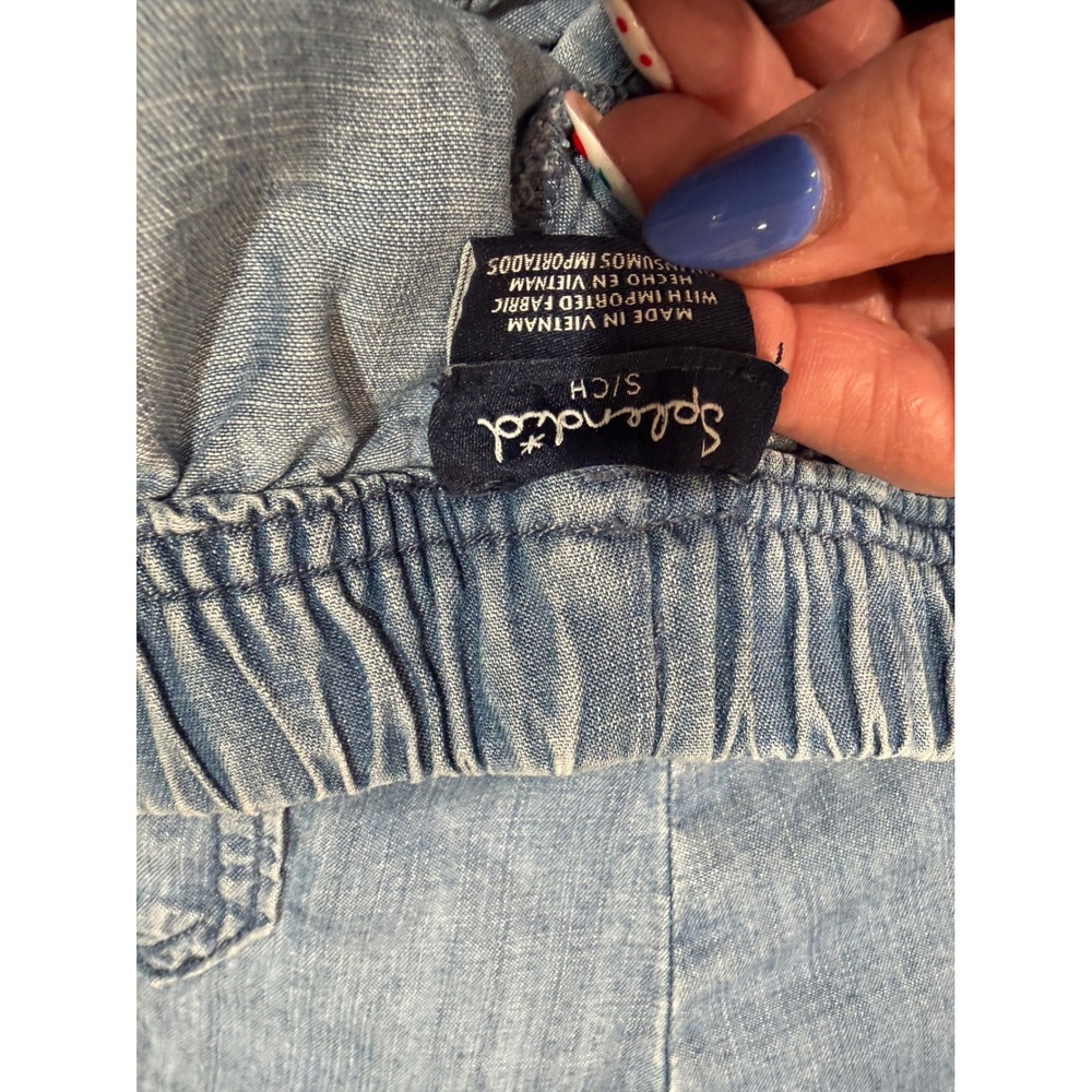 Splendid Women Blue Lyocell Chambray Wide Leg Cropped Drawstring Pants Small - Picture 7 of 7